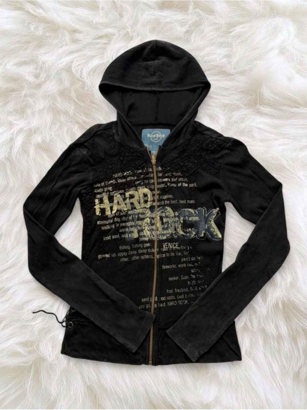 Hard Rock Cafe Black Zip-Up Hooded Jacket with Graphic Logo